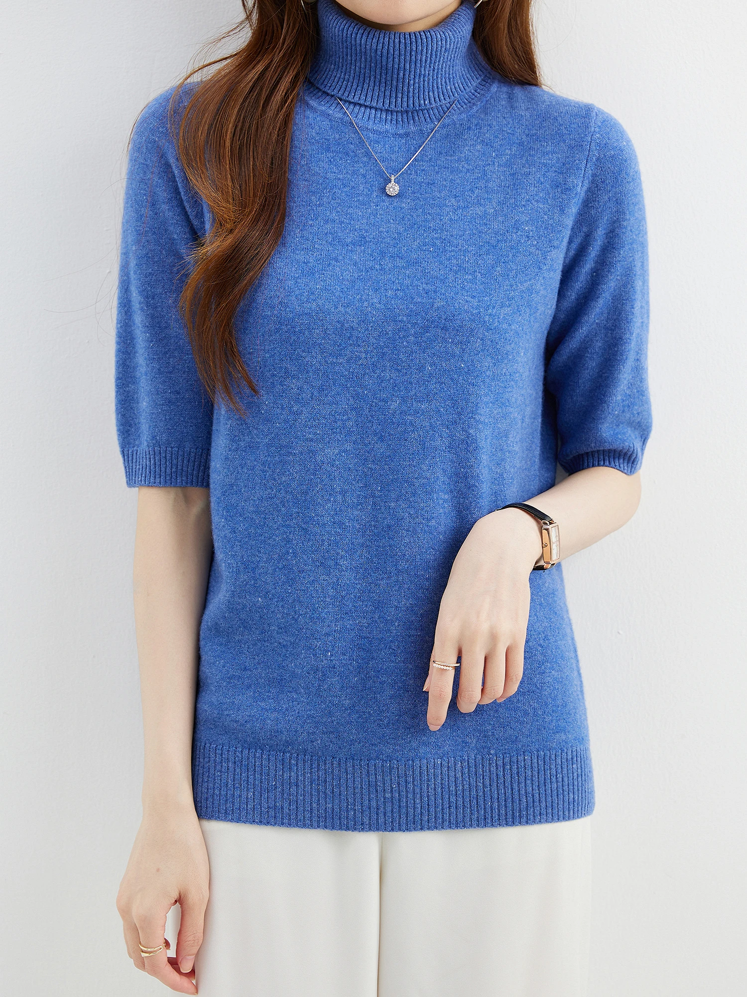 Fashion Turtleneck Women's Sweater 100% Merino Wool Short Sleeve Tops Summer Fall Sweater Knit Pullovers Jerseys Female Clothing