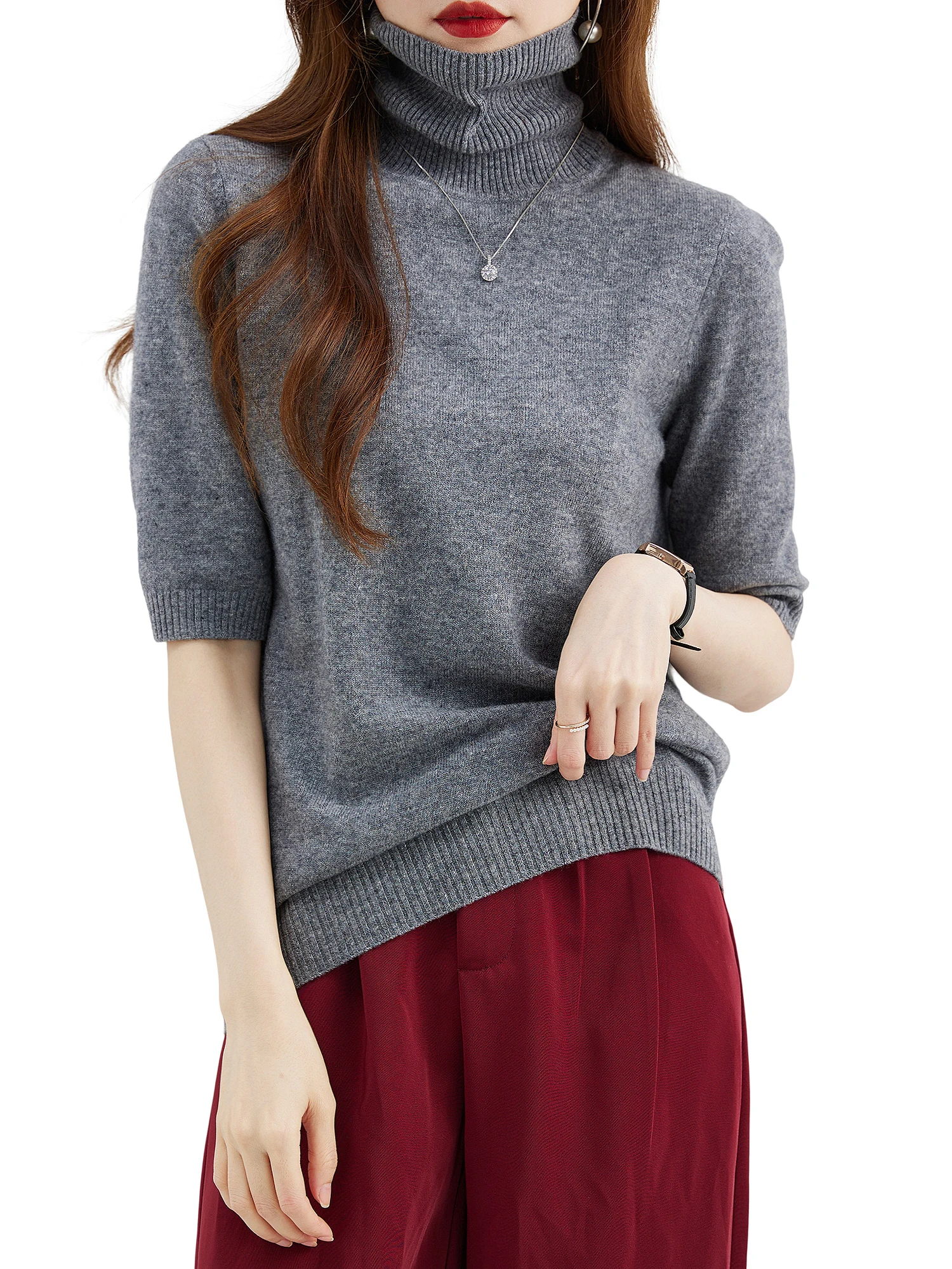 Fashion Turtleneck Women's Sweater 100% Merino Wool Short Sleeve Tops Summer Fall Sweater Knit Pullovers Jerseys Female Clothing