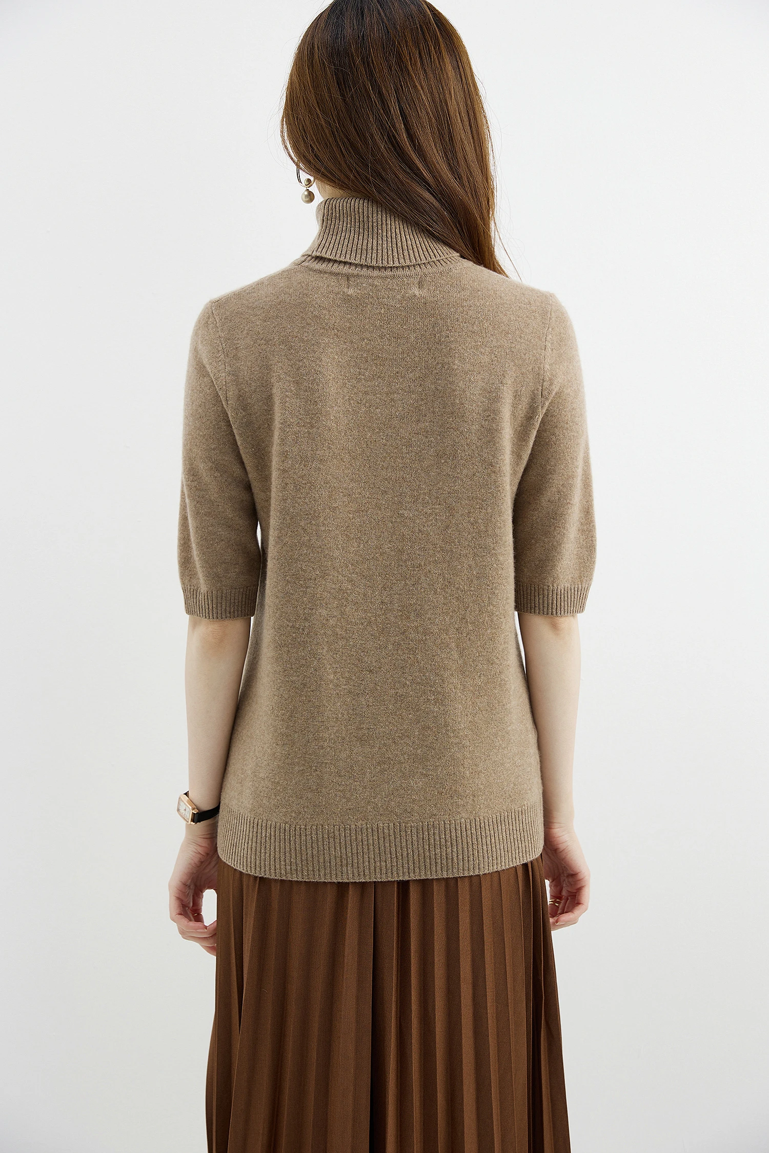 Fashion Turtleneck Women's Sweater 100% Merino Wool Short Sleeve Tops Summer Fall Sweater Knit Pullovers Jerseys Female Clothing