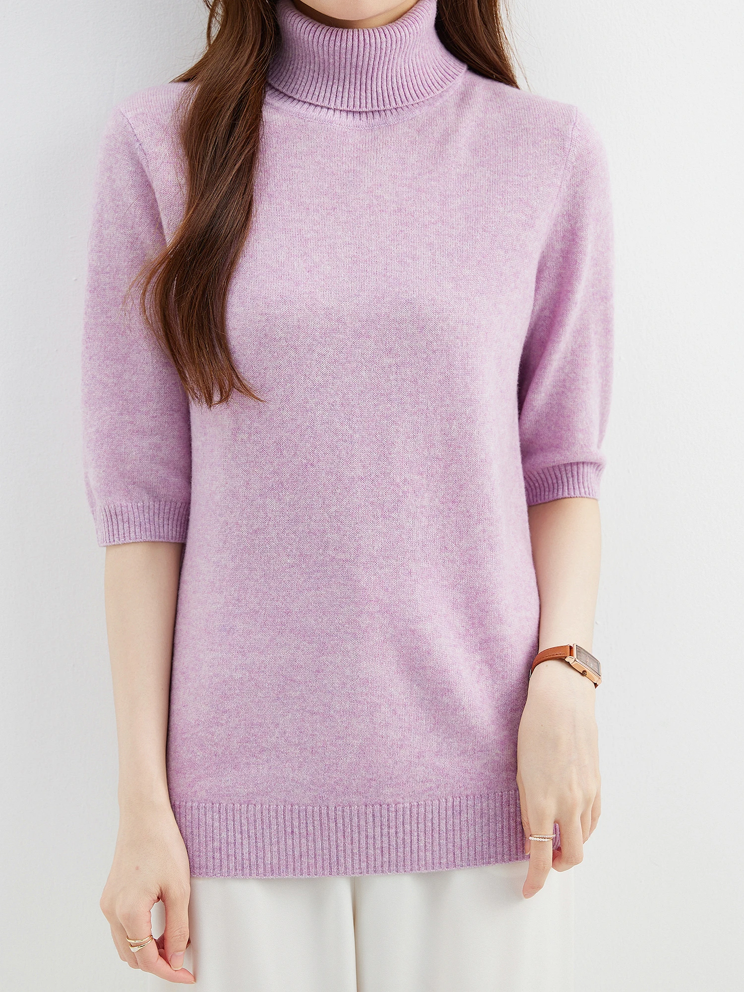 Fashion Turtleneck Women's Sweater 100% Merino Wool Short Sleeve Tops Summer Fall Sweater Knit Pullovers Jerseys Female Clothing