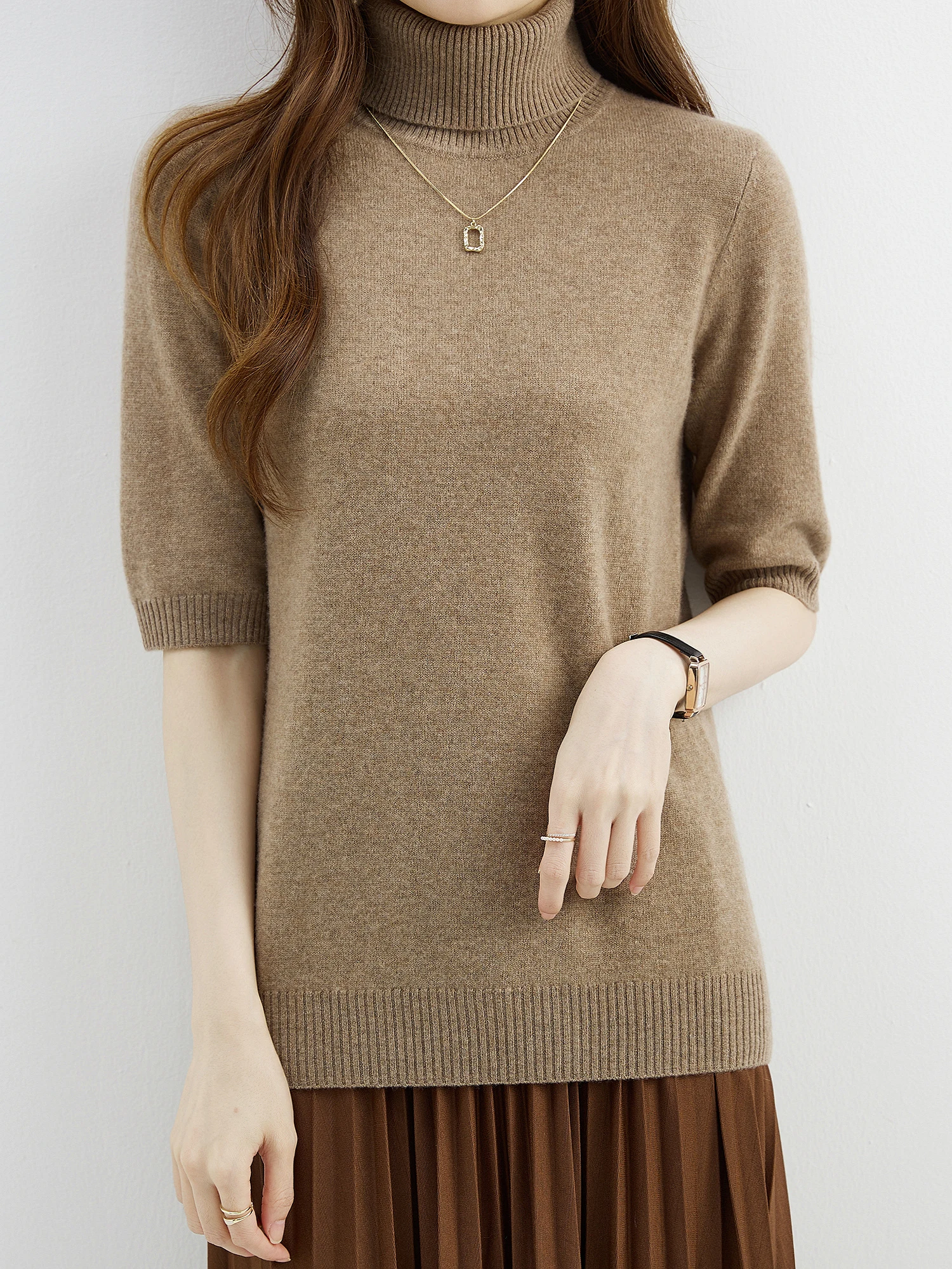 Fashion Turtleneck Women's Sweater 100% Merino Wool Short Sleeve Tops Summer Fall Sweater Knit Pullovers Jerseys Female Clothing