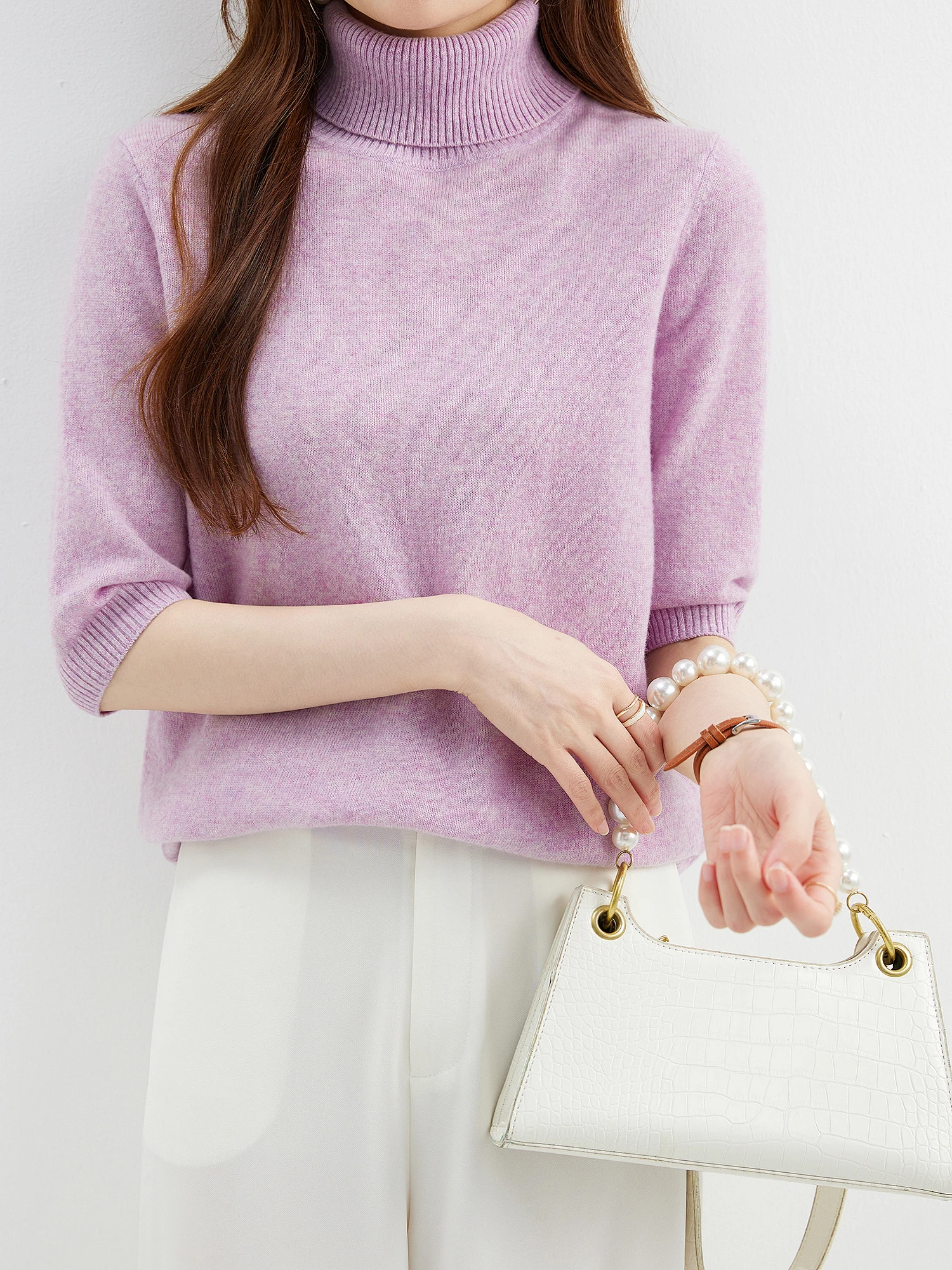 Fashion Turtleneck Women's Sweater 100% Merino Wool Short Sleeve Tops Summer Fall Sweater Knit Pullovers Jerseys Female Clothing