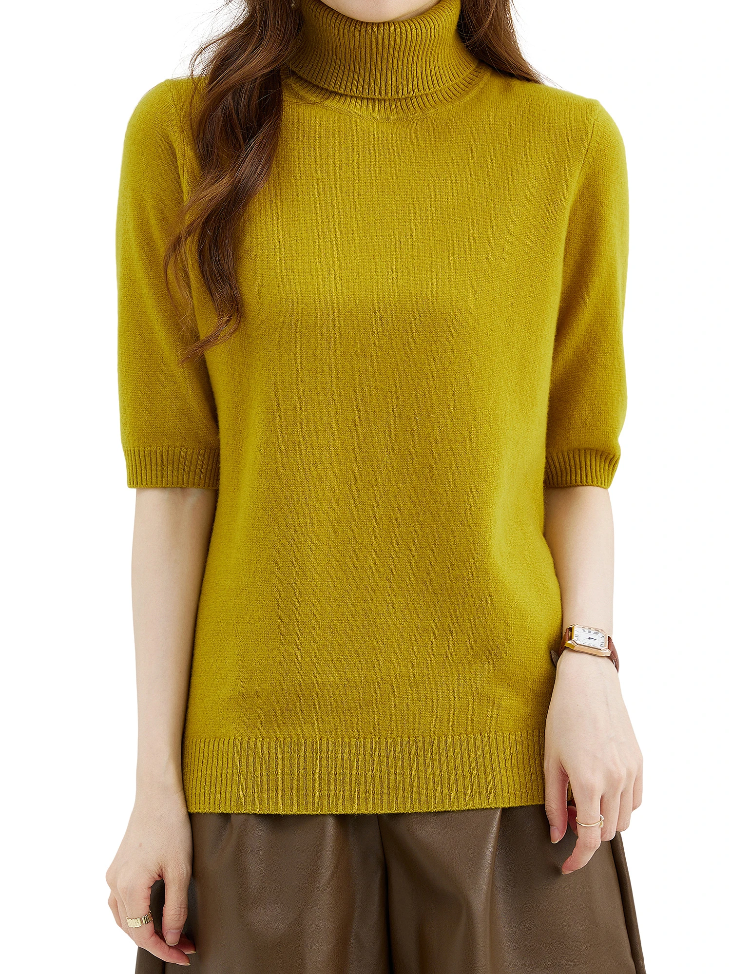 Fashion Turtleneck Women's Sweater 100% Merino Wool Short Sleeve Tops Summer Fall Sweater Knit Pullovers Jerseys Female Clothing