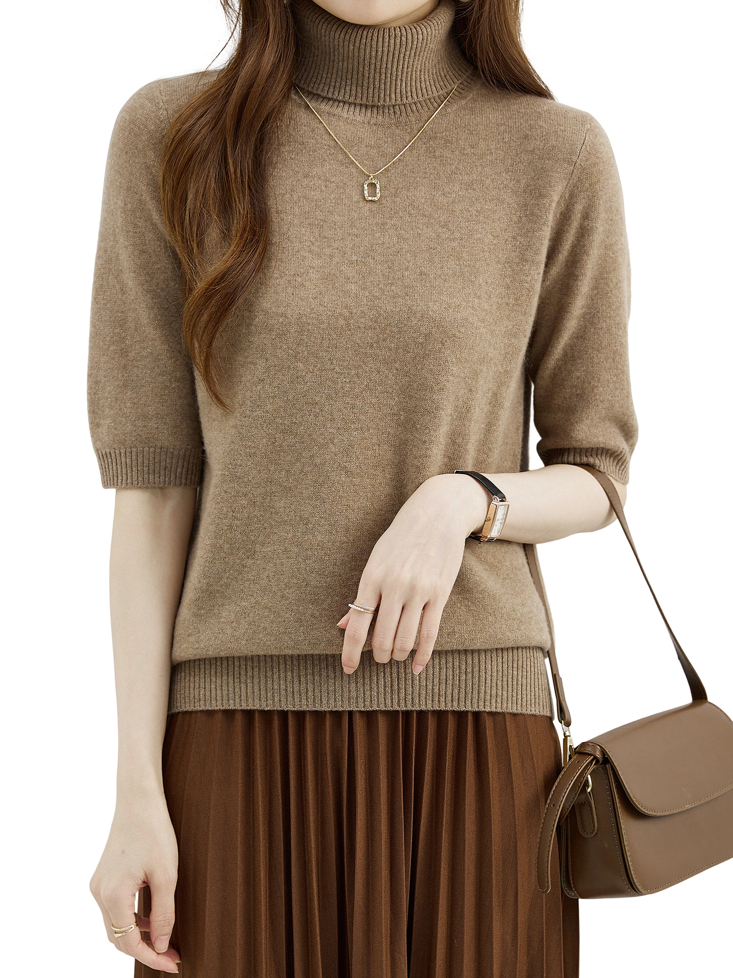 Fashion Turtleneck Women's Sweater 100% Merino Wool Short Sleeve Tops Summer Fall Sweater Knit Pullovers Jerseys Female Clothing