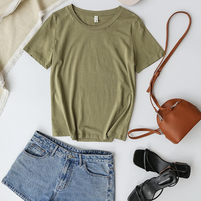 94% Cotton Summer Fashion Women T Shirt Basic O-Neck Girls Tops Black Tee Shirt Femme Camisetas De Mujer M30146