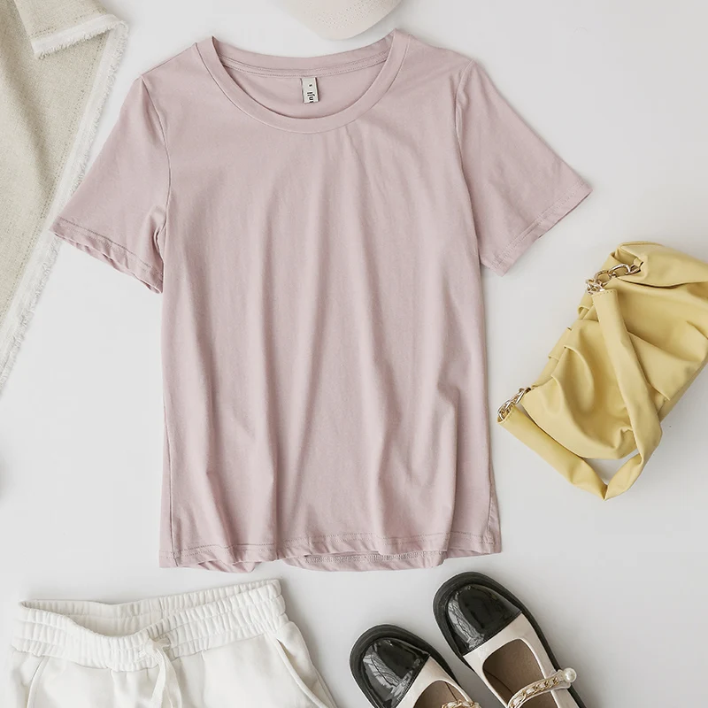 94% Cotton Summer Fashion Women T Shirt Basic O-Neck Girls Tops Black Tee Shirt Femme Camisetas De Mujer M30146