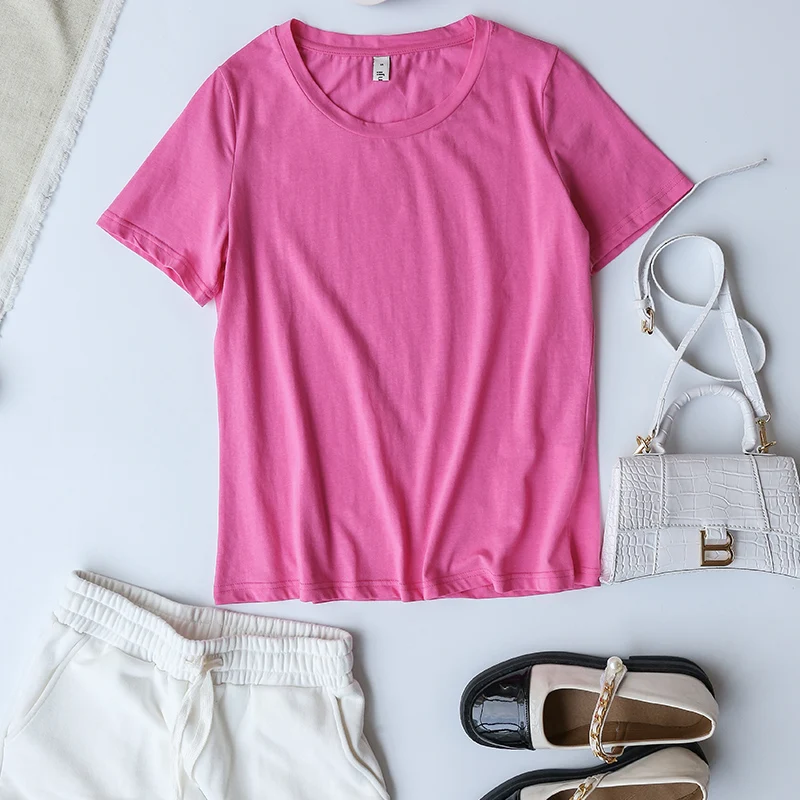 94% Cotton Summer Fashion Women T Shirt Basic O-Neck Girls Tops Black Tee Shirt Femme Camisetas De Mujer M30146
