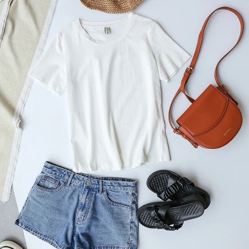 94% Cotton Summer Fashion Women T Shirt Basic O-Neck Girls Tops Black Tee Shirt Femme Camisetas De Mujer M30146