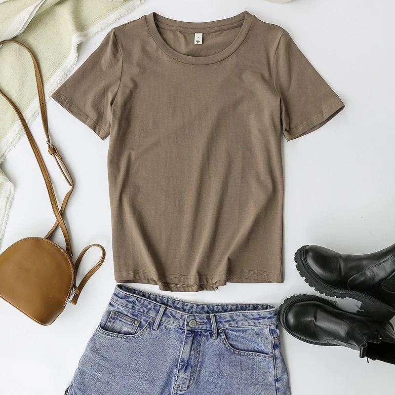 94% Cotton Summer Fashion Women T Shirt Basic O-Neck Girls Tops Black Tee Shirt Femme Camisetas De Mujer M30146