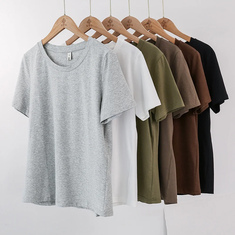 94% Cotton Summer Fashion Women T Shirt Basic O-Neck Girls Tops Black Tee Shirt Femme Camisetas De Mujer M30146