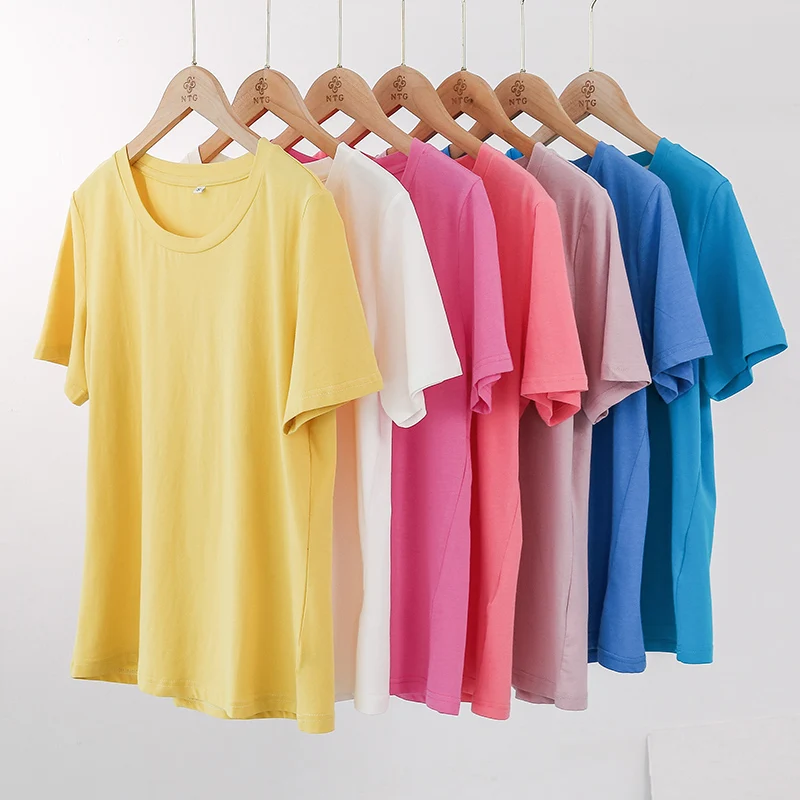 94% Cotton Summer Fashion Women T Shirt Basic O-Neck Girls Tops Black Tee Shirt Femme Camisetas De Mujer M30146