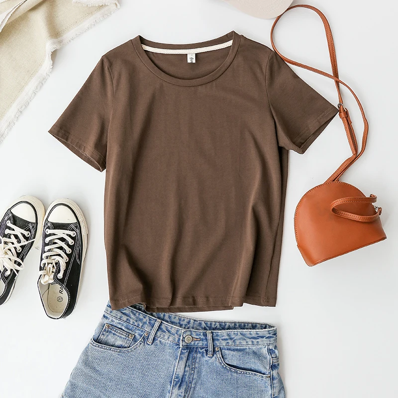 94% Cotton Summer Fashion Women T Shirt Basic O-Neck Girls Tops Black Tee Shirt Femme Camisetas De Mujer M30146