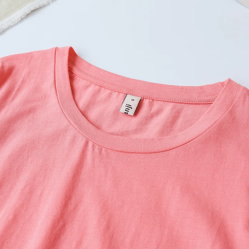 94% Cotton Summer Fashion Women T Shirt Basic O-Neck Girls Tops Black Tee Shirt Femme Camisetas De Mujer M30146