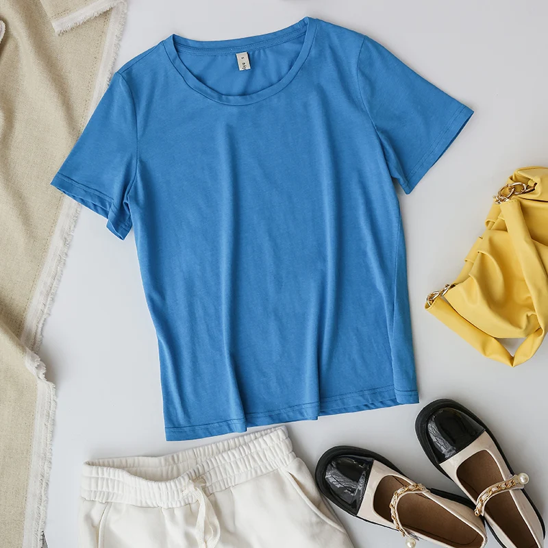 94% Cotton Summer Fashion Women T Shirt Basic O-Neck Girls Tops Black Tee Shirt Femme Camisetas De Mujer M30146