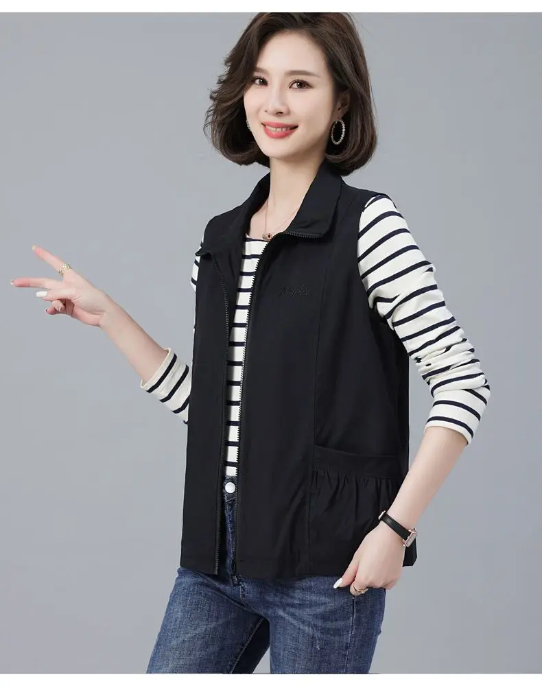 2026 Spring Autumn New Vest jacket Women's Loose Turn-down Collar Casual Sleeveless Coat Fashion Short Waistcoat Top Female