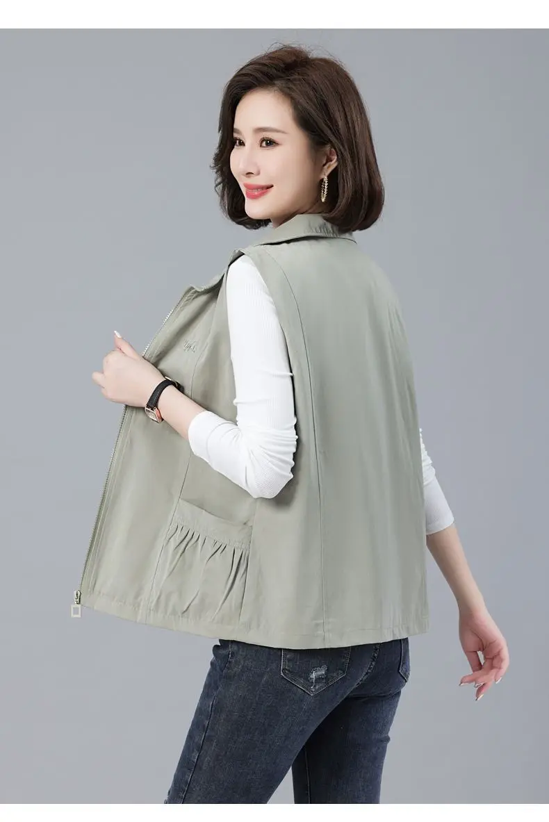 2026 Spring Autumn New Vest jacket Women's Loose Turn-down Collar Casual Sleeveless Coat Fashion Short Waistcoat Top Female