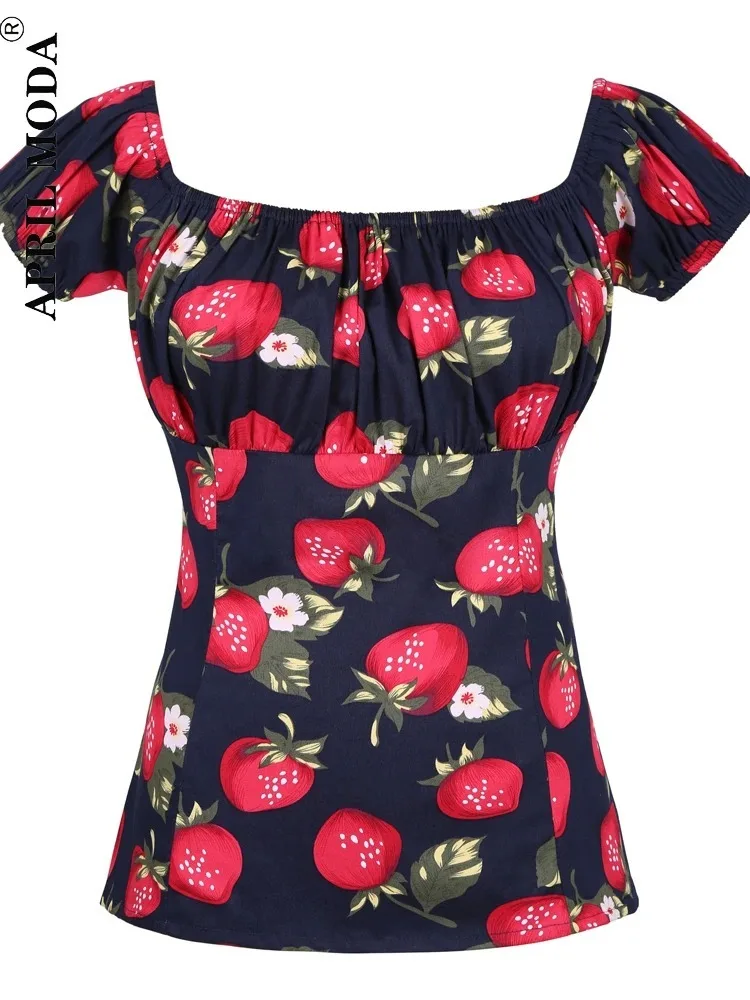Gothic Punk Woman Blouse Retro Puff Sleeve Blusas 2024 New Street Style Summer printing Women's 50s 60s Pinup Cotton Casual Tops