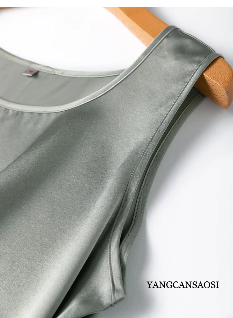 2024 Women's Fashion Spring/Summer New 100%Natural Mulberry Silk Plain Satin Round Neck Sleeveless Solid Color Versatile Vest
