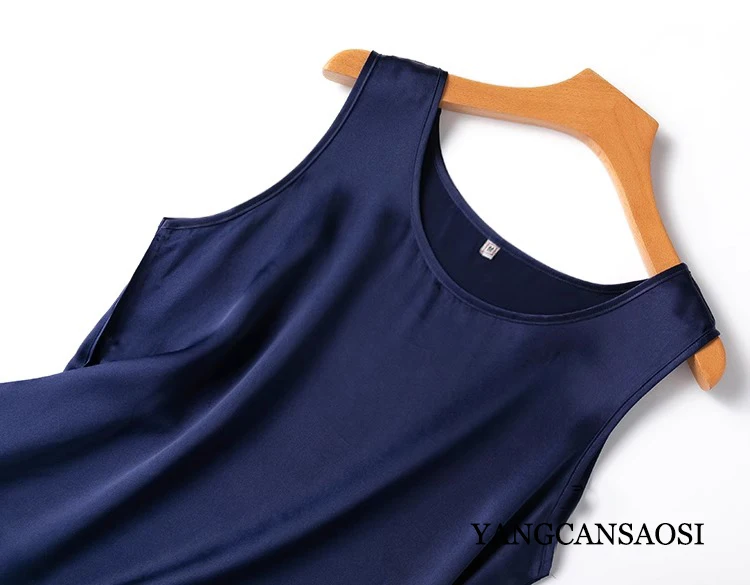 2024 Women's Fashion Spring/Summer New 100%Natural Mulberry Silk Plain Satin Round Neck Sleeveless Solid Color Versatile Vest