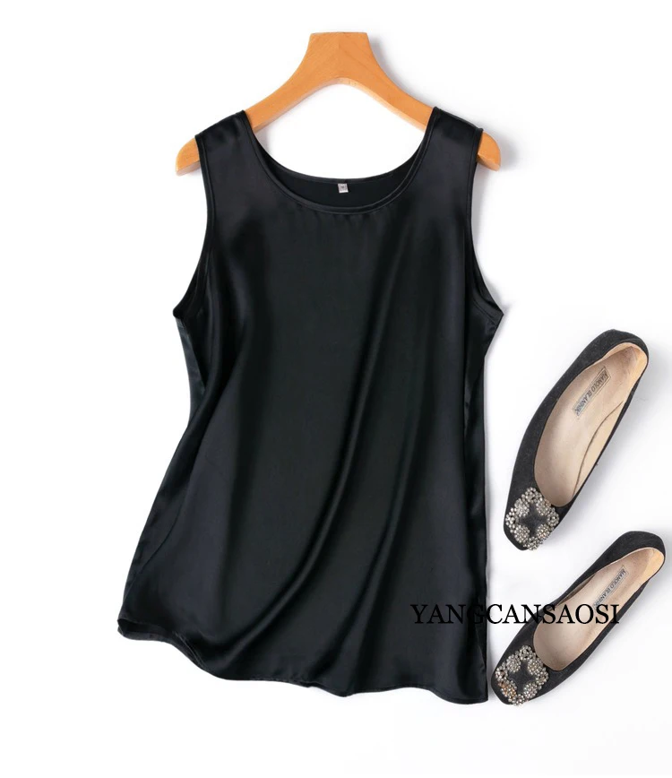 2024 Women's Fashion Spring/Summer New 100%Natural Mulberry Silk Plain Satin Round Neck Sleeveless Solid Color Versatile Vest