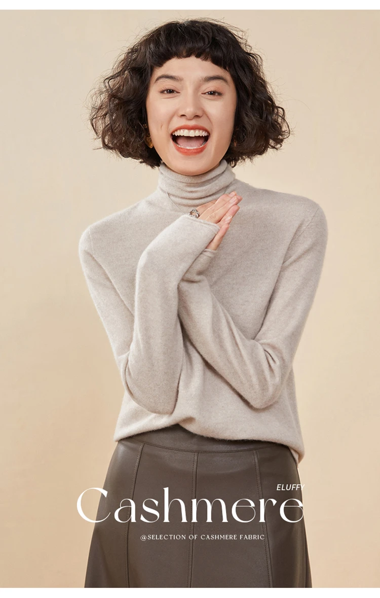Women's Pullover Autumn/Winter 100% Cashmere Sweater Casual Knitted Sweater High Collar Loose Tops Basic Pile Collar Blouse