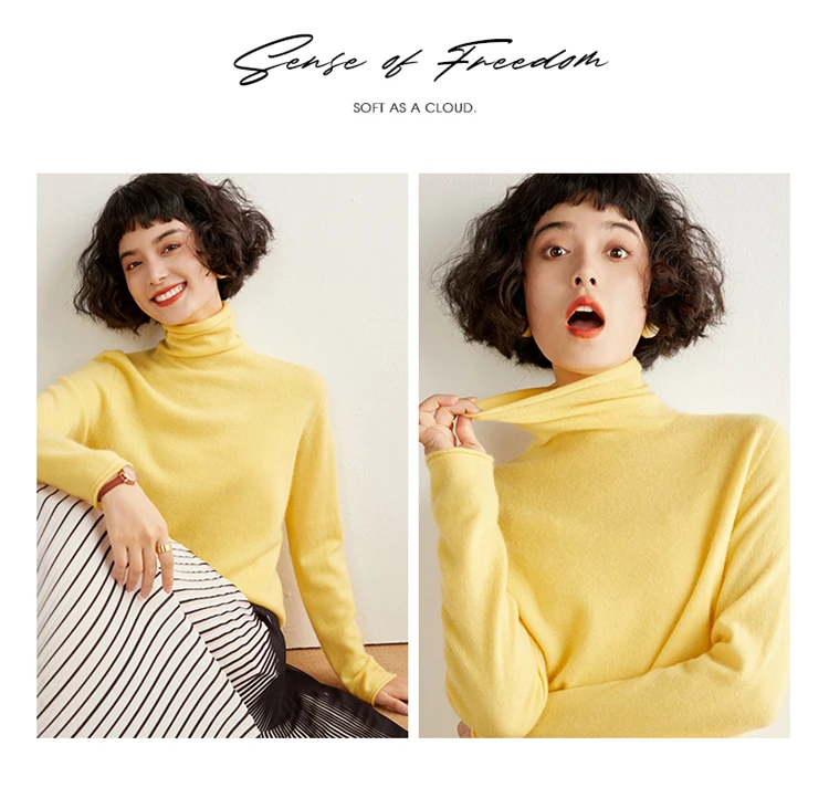 Women's Pullover Autumn/Winter 100% Cashmere Sweater Casual Knitted Sweater High Collar Loose Tops Basic Pile Collar Blouse