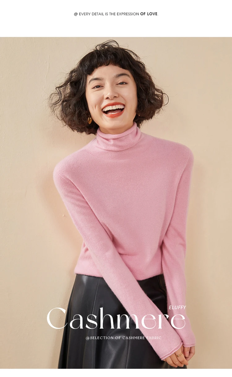 Women's Pullover Autumn/Winter 100% Cashmere Sweater Casual Knitted Sweater High Collar Loose Tops Basic Pile Collar Blouse