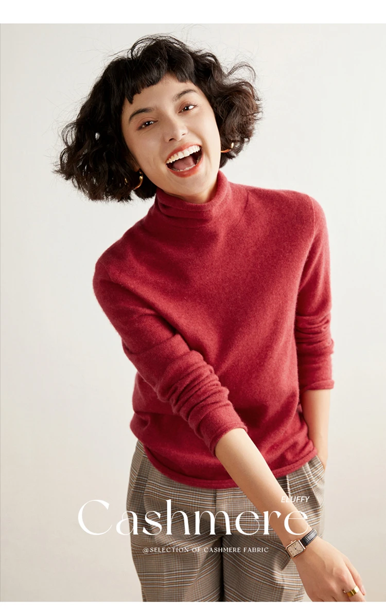 Women's Pullover Autumn/Winter 100% Cashmere Sweater Casual Knitted Sweater High Collar Loose Tops Basic Pile Collar Blouse