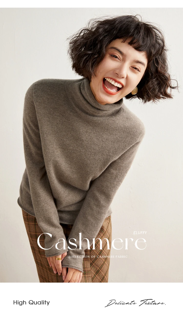 Women's Pullover Autumn/Winter 100% Cashmere Sweater Casual Knitted Sweater High Collar Loose Tops Basic Pile Collar Blouse