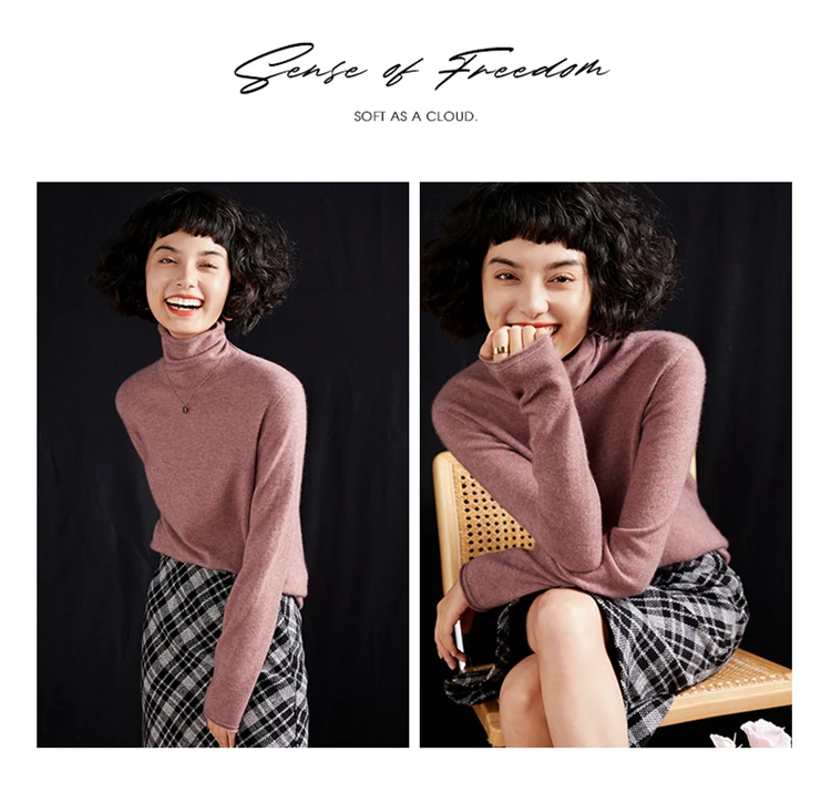 Women's Pullover Autumn/Winter 100% Cashmere Sweater Casual Knitted Sweater High Collar Loose Tops Basic Pile Collar Blouse