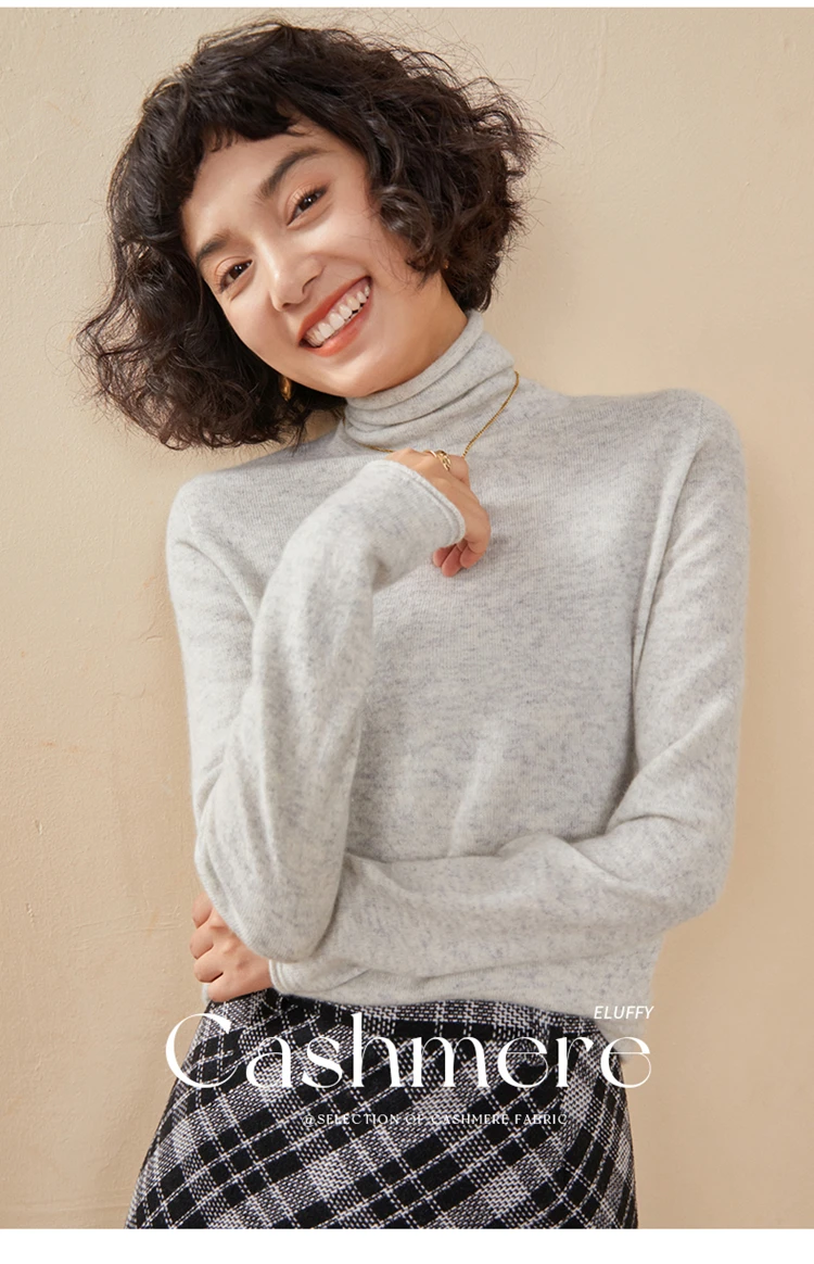Women's Pullover Autumn/Winter 100% Cashmere Sweater Casual Knitted Sweater High Collar Loose Tops Basic Pile Collar Blouse