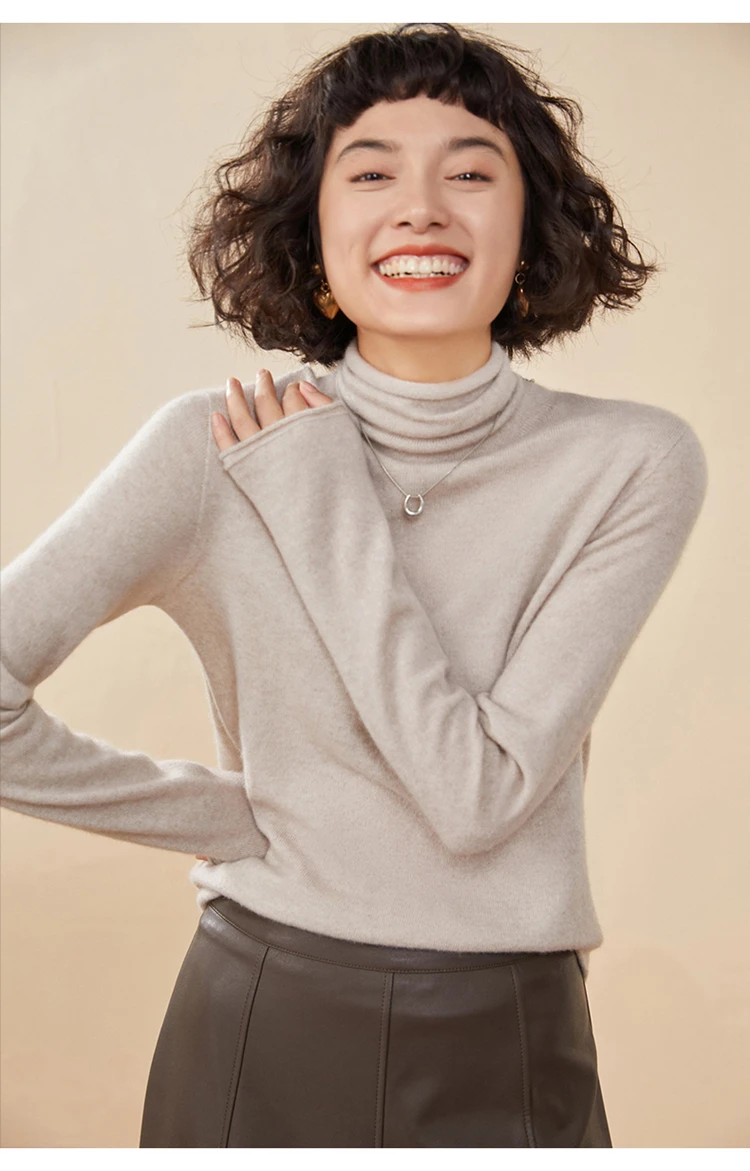 Women's Pullover Autumn/Winter 100% Cashmere Sweater Casual Knitted Sweater High Collar Loose Tops Basic Pile Collar Blouse