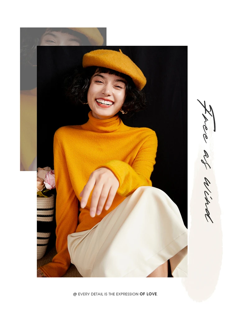 Women's Pullover Autumn/Winter 100% Cashmere Sweater Casual Knitted Sweater High Collar Loose Tops Basic Pile Collar Blouse