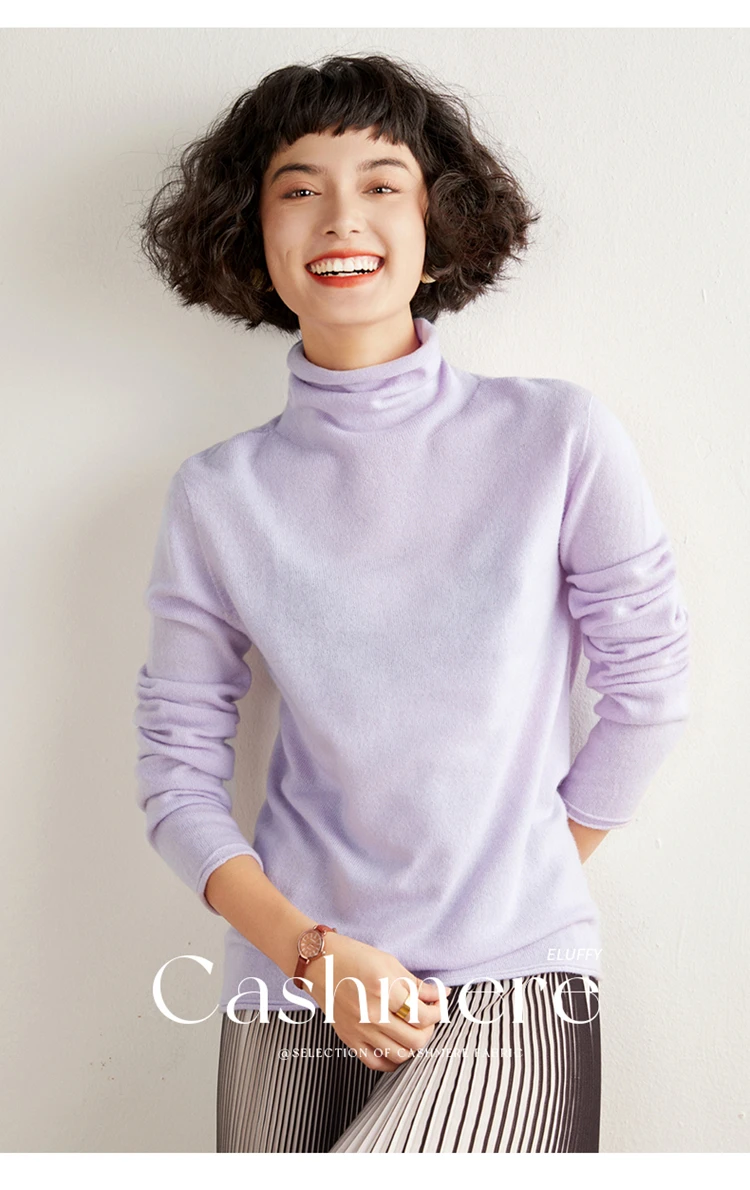 Women's Pullover Autumn/Winter 100% Cashmere Sweater Casual Knitted Sweater High Collar Loose Tops Basic Pile Collar Blouse