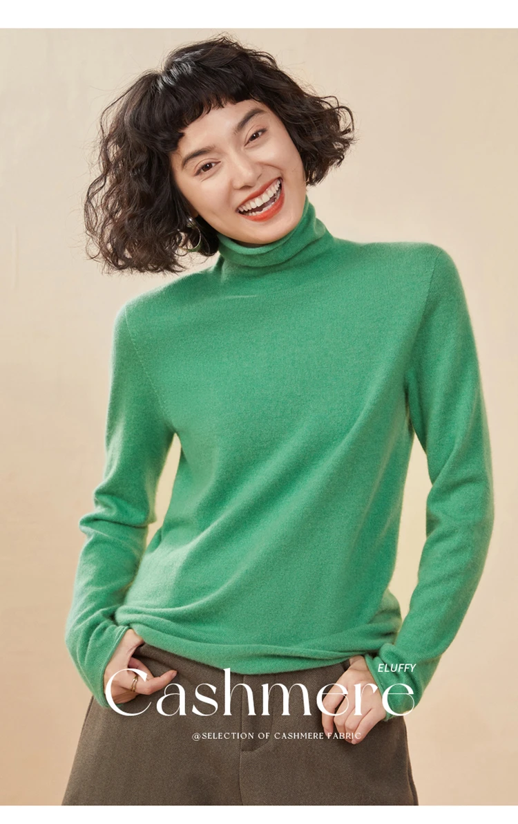Women's Pullover Autumn/Winter 100% Cashmere Sweater Casual Knitted Sweater High Collar Loose Tops Basic Pile Collar Blouse