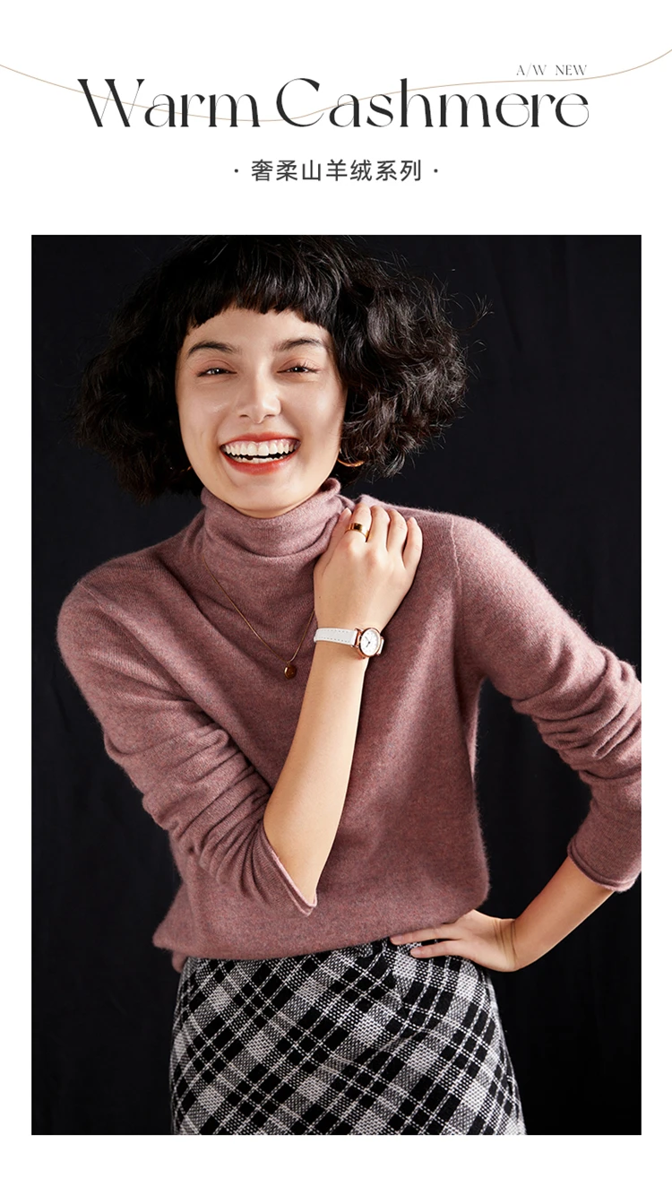 Women's Pullover Autumn/Winter 100% Cashmere Sweater Casual Knitted Sweater High Collar Loose Tops Basic Pile Collar Blouse