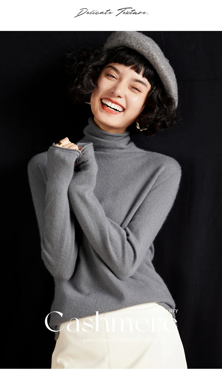 Women's Pullover Autumn/Winter 100% Cashmere Sweater Casual Knitted Sweater High Collar Loose Tops Basic Pile Collar Blouse