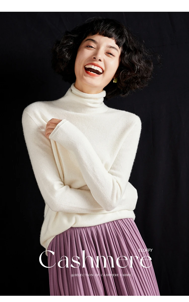 Women's Pullover Autumn/Winter 100% Cashmere Sweater Casual Knitted Sweater High Collar Loose Tops Basic Pile Collar Blouse