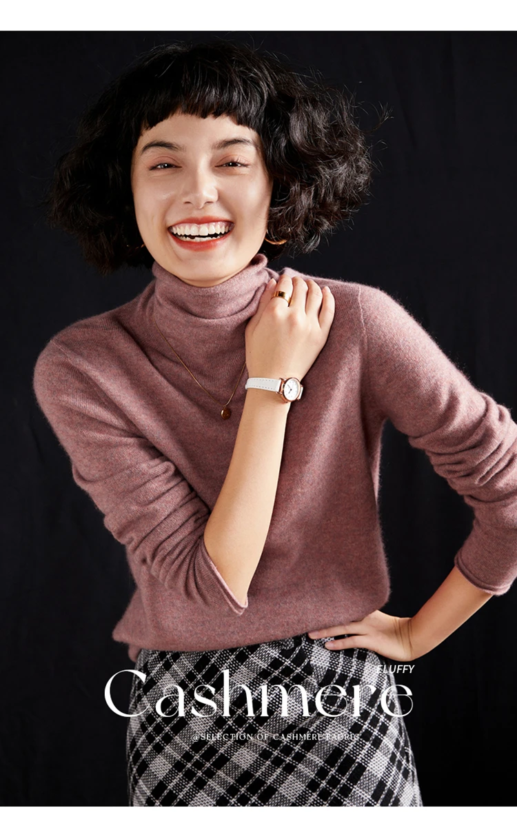 Women's Pullover Autumn/Winter 100% Cashmere Sweater Casual Knitted Sweater High Collar Loose Tops Basic Pile Collar Blouse
