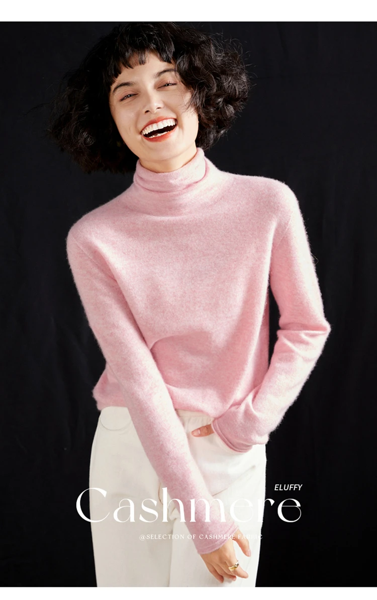 Women's Pullover Autumn/Winter 100% Cashmere Sweater Casual Knitted Sweater High Collar Loose Tops Basic Pile Collar Blouse