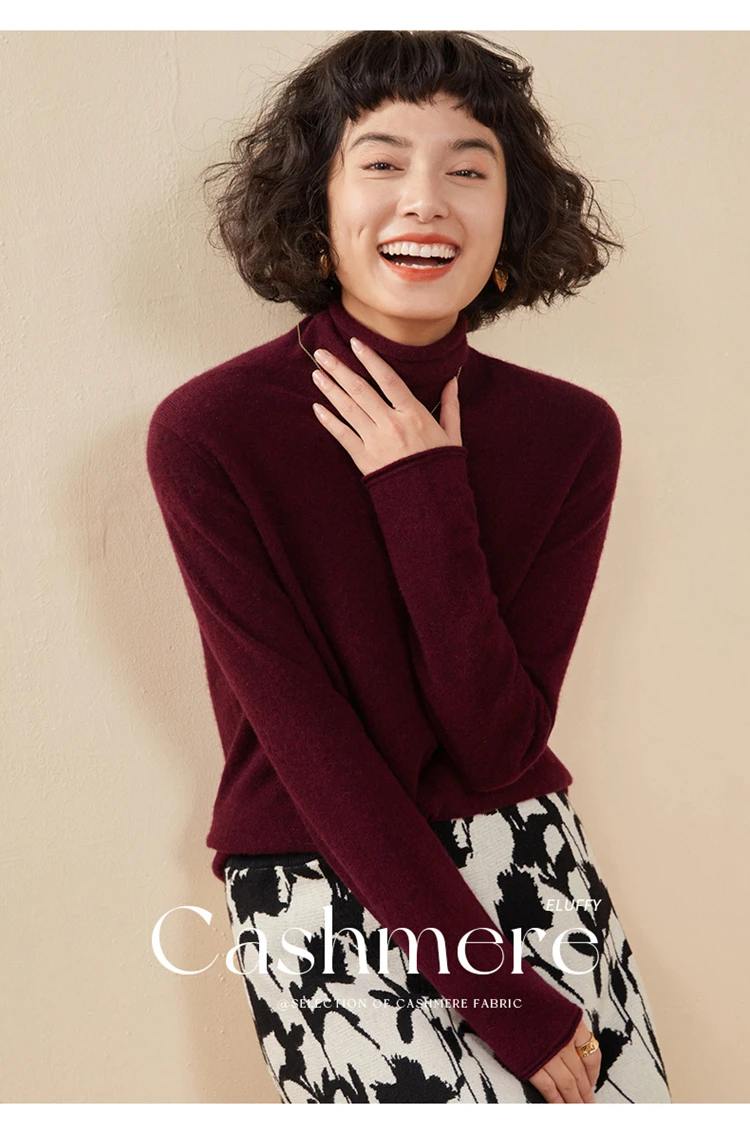 Women's Pullover Autumn/Winter 100% Cashmere Sweater Casual Knitted Sweater High Collar Loose Tops Basic Pile Collar Blouse