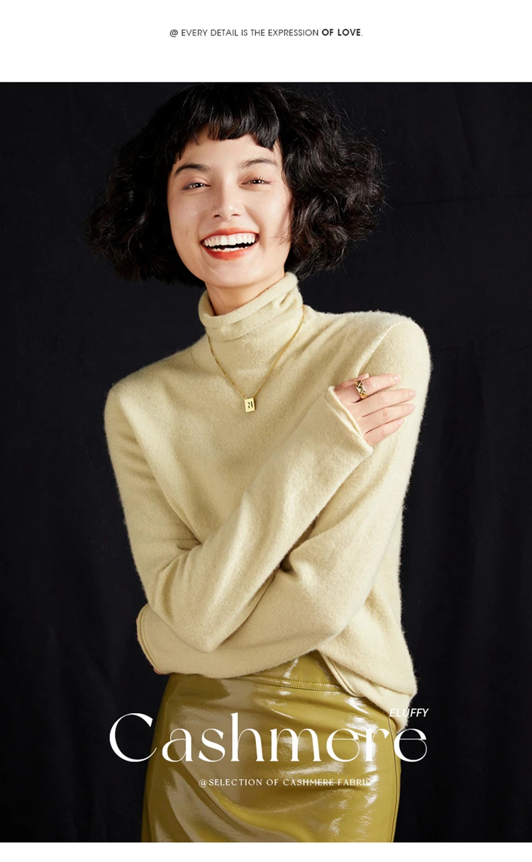 Women's Pullover Autumn/Winter 100% Cashmere Sweater Casual Knitted Sweater High Collar Loose Tops Basic Pile Collar Blouse