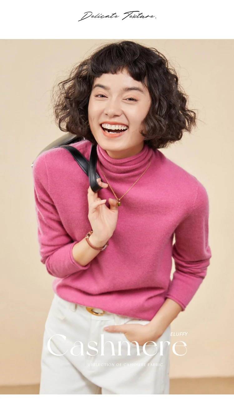 Women's Pullover Autumn/Winter 100% Cashmere Sweater Casual Knitted Sweater High Collar Loose Tops Basic Pile Collar Blouse