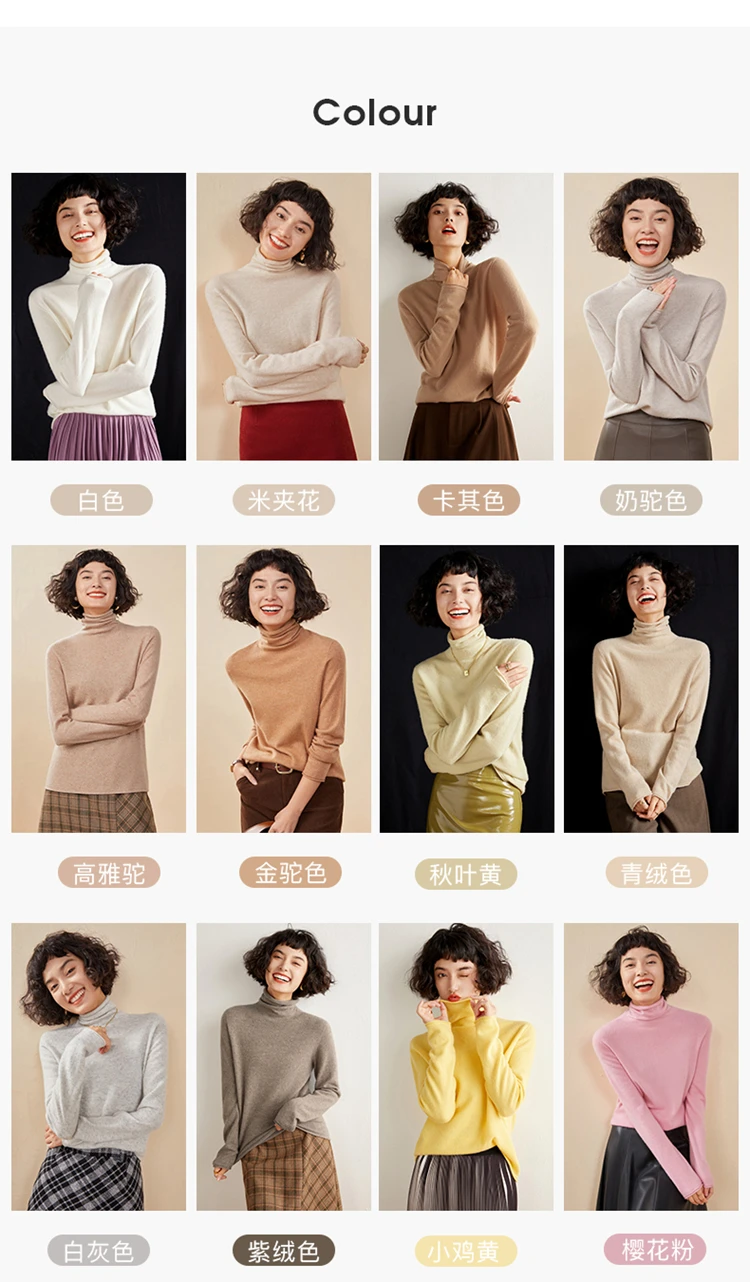 Women's Pullover Autumn/Winter 100% Cashmere Sweater Casual Knitted Sweater High Collar Loose Tops Basic Pile Collar Blouse