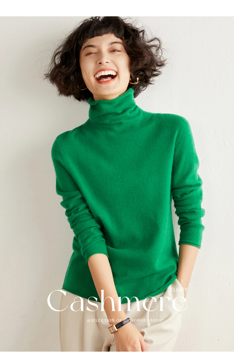 Women's Pullover Autumn/Winter 100% Cashmere Sweater Casual Knitted Sweater High Collar Loose Tops Basic Pile Collar Blouse