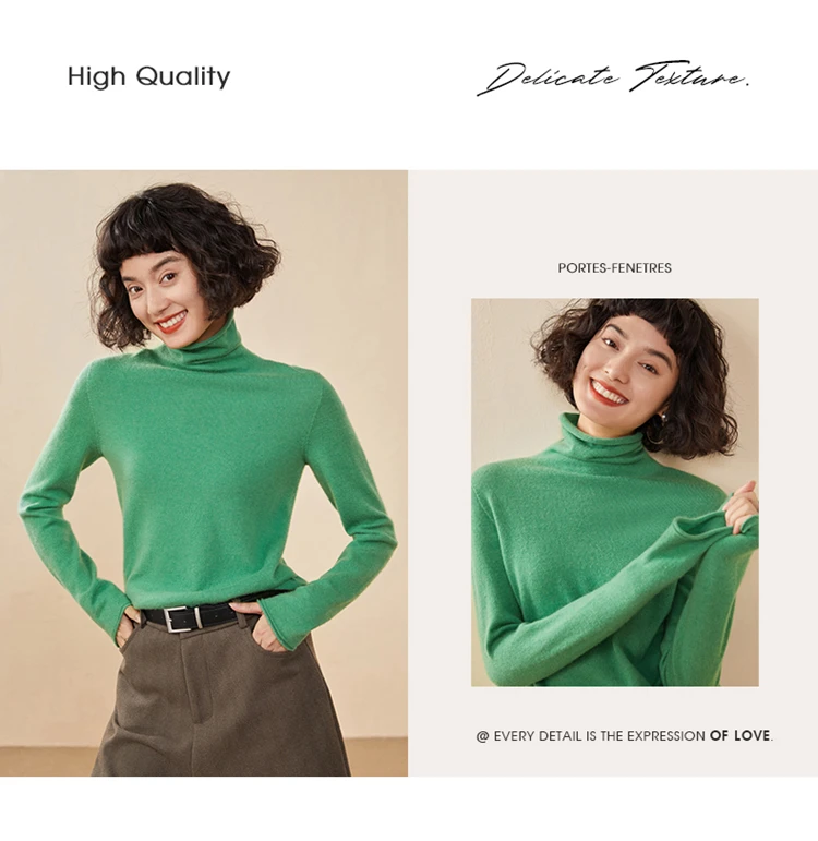 Women's Pullover Autumn/Winter 100% Cashmere Sweater Casual Knitted Sweater High Collar Loose Tops Basic Pile Collar Blouse