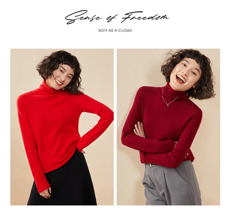 Women's Pullover Autumn/Winter 100% Cashmere Sweater Casual Knitted Sweater High Collar Loose Tops Basic Pile Collar Blouse