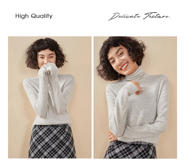Women's Pullover Autumn/Winter 100% Cashmere Sweater Casual Knitted Sweater High Collar Loose Tops Basic Pile Collar Blouse