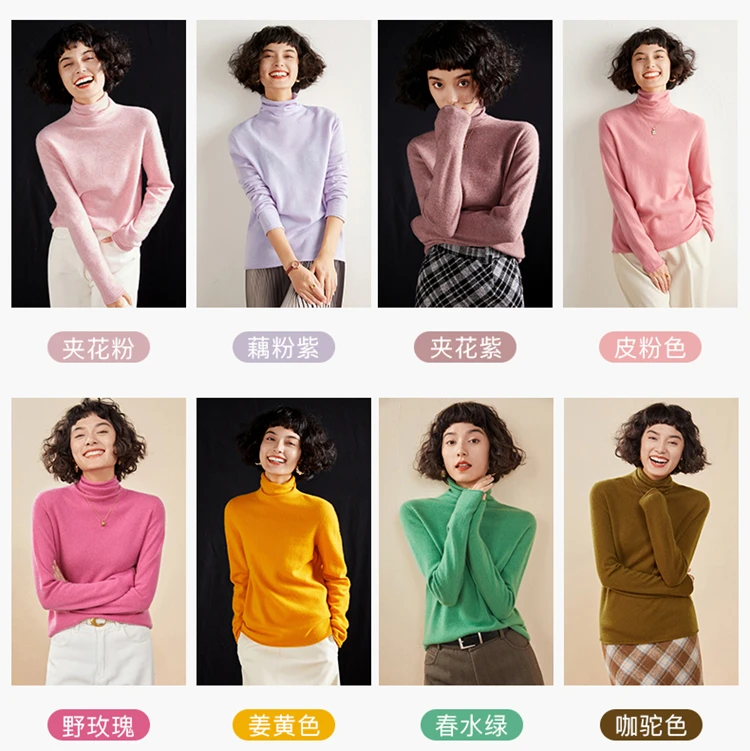 Women's Pullover Autumn/Winter 100% Cashmere Sweater Casual Knitted Sweater High Collar Loose Tops Basic Pile Collar Blouse