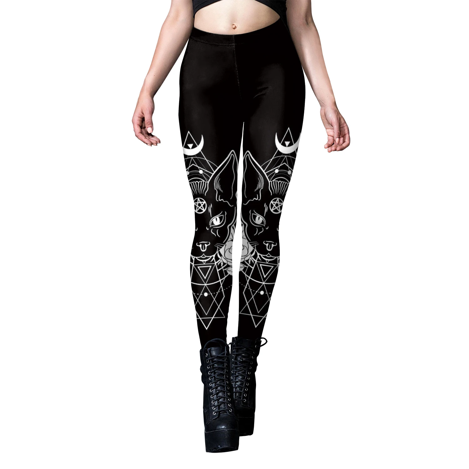 Nadanbao Woman Leggings Horns Gothic Style Skeleton Totem Cat Print Sexy Tight Trousers Length Elastic Fitness Workout Pants